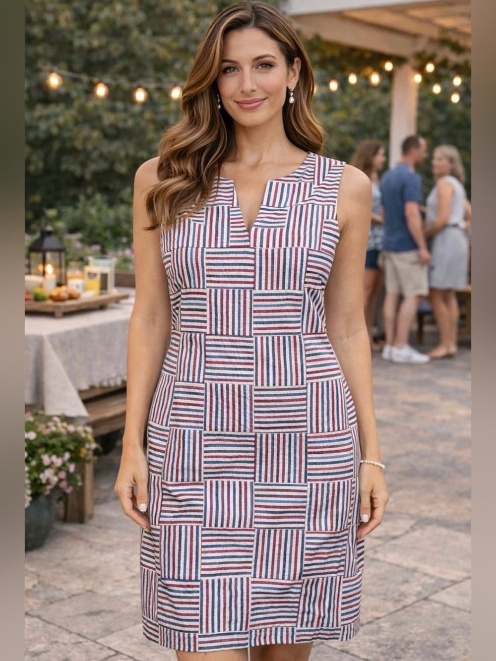 Talbots Dress 6 Patriotic Patchwork Sleeveless Lined Lightweight Seersucker